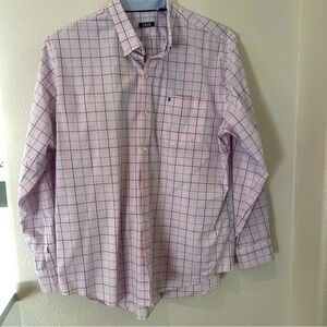 Izod Pink Casual Button Down Shirt with Checkered Pattern